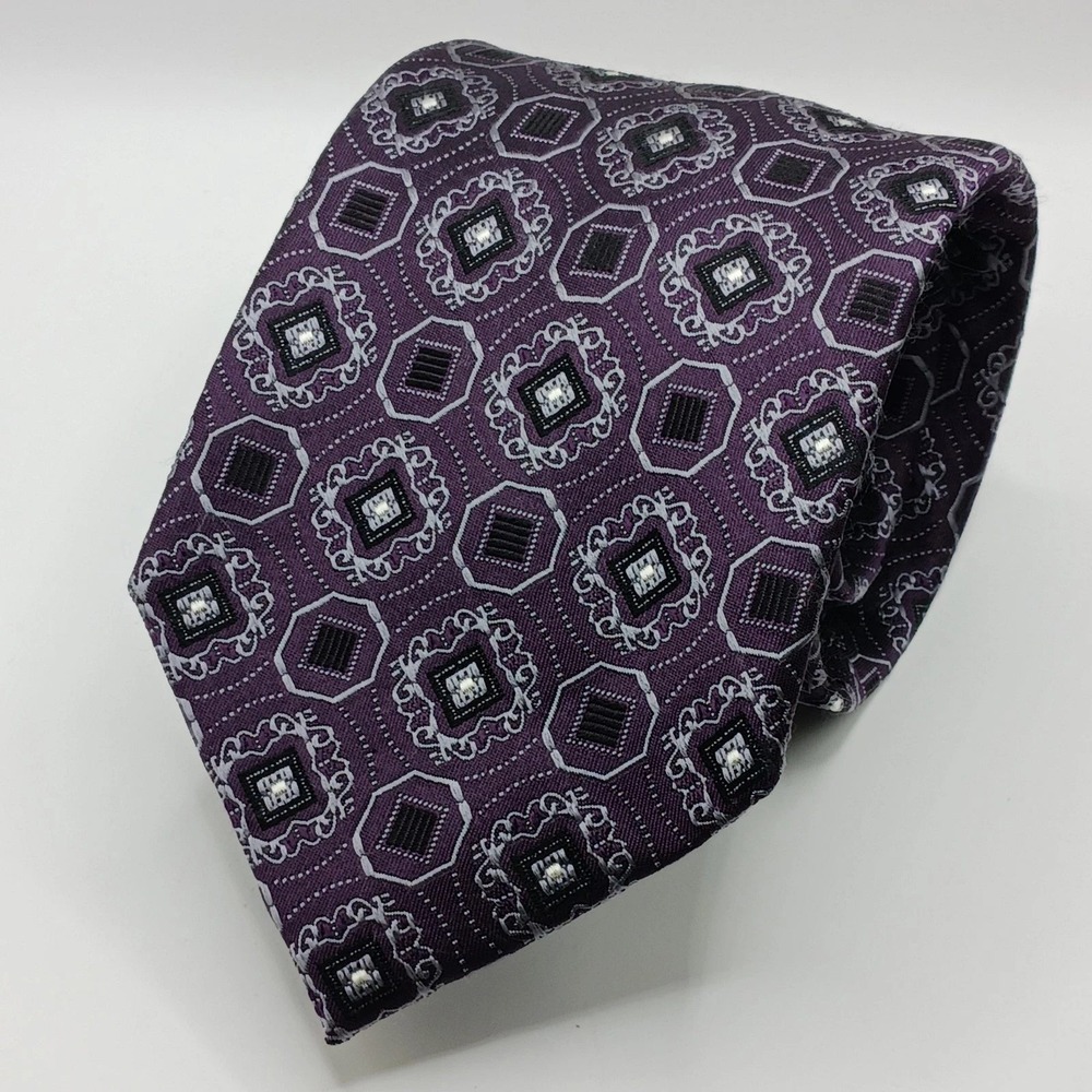 Jos. A. Bank Signature Collection Burgundy Geometric Silk Necktie Hand Made